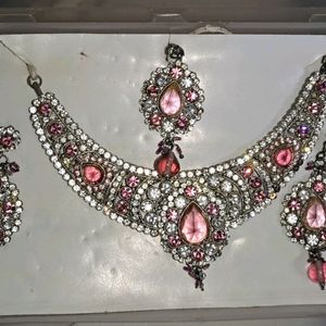 Heavy Party Wear Pink Necklace Set