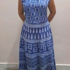 Ethnic Blue Frock With Nice Printing