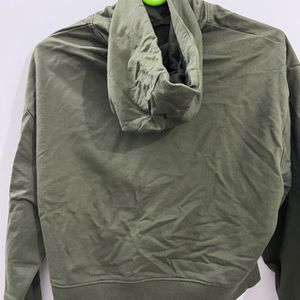 Roadster Olive Green Hooded Crop Sweatshirt For Wo