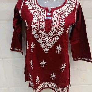 Lakhnavi Chikankari Hand Embroidery Short Kurti