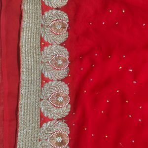 Georgette Stone Work Red Saree