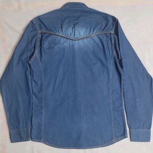 Men's  Denim Casual Shirt With Mandarin Collar