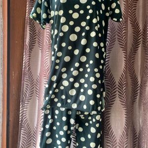 Dark Green Polka Dotted  Co Ord Set