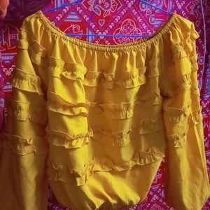 Yellow Ruffled Crop Top For Woman's