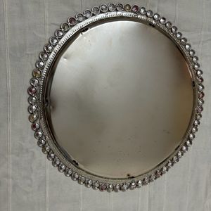 Round Silver Platted Finished Decorative Tray