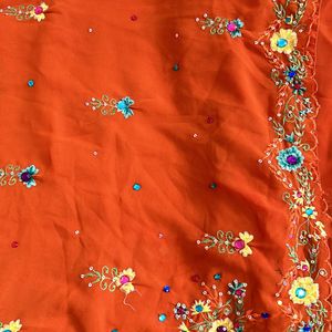 Orange Colour Handwork Saree