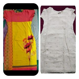 Bright Yellow And Sitara Work Straight Kurtis