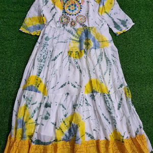 White-yellow Shibori Design Anarkali