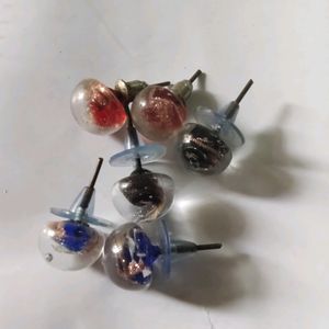 3 Pairs Of Glass Globe Studs