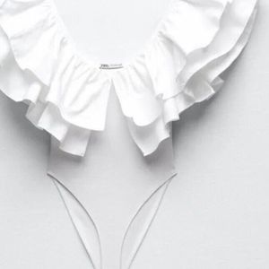 Zara white voluminous ruffle poplin bodysuit