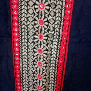 Navy Blue Kurta With Front Line Embroidery