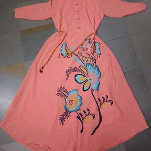 Beautiful Peach Printed Adjustable Frock