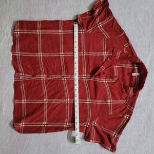 Red Checked Casual Half Sleeves Shirt Collar Women