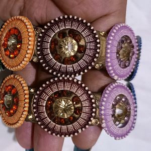 Multi Color Stone Work Metal Kangan Set Of 2