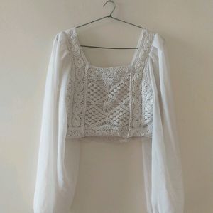 Crochet Crop Top/ Korean Style Pletted Skirt