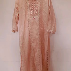 Embroidered Peach Kurta