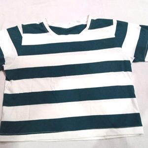 White-green Strip Crop Top