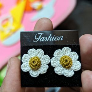 Crochet Handmade Flower Stud Earrings