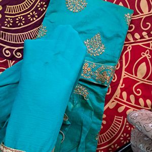 Turquoise teal color suit with Kundan