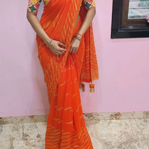 Orange Synthetic Saree