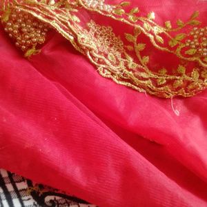 New Red Duppata With Gold Embroidery And Cut Work