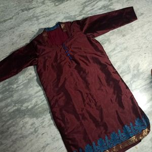 Banarasi Silk Mandarin Collar Short Kurti