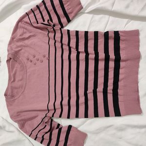 New Sparked Glitter Striped Top Stylish Ribbed