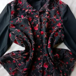 New Asthetic Korean Black Shirt With Red Handmade