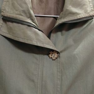 Thigh length Khaki Over coat cum Jacket with zip