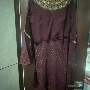 Burgundy Frock Suit For Woman With Dupata