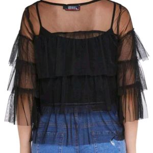 Black ruffled mesh top