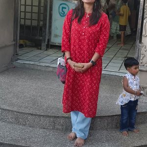 Red And Cream Kurti