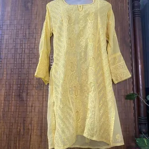 Yellow Chikankari Embroidered Kurta