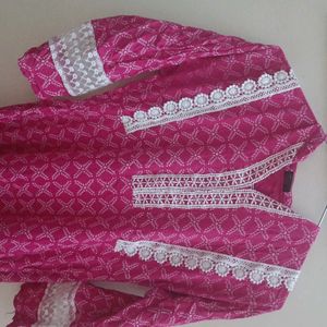 Pink Bandhani kurti