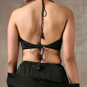 Silk Padded Halter Neck Backless Drawstring Blouse