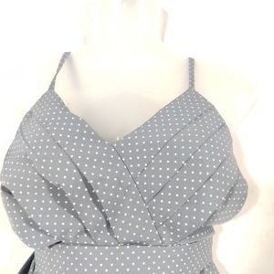 Grey Polka Dot Pleated V Neck Strap Tops(Women's)