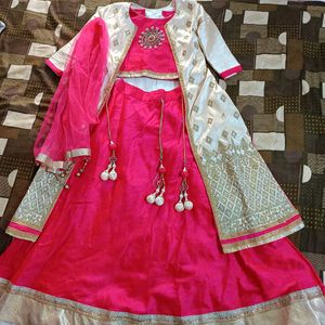 Jacket Crop Top With Skirt And Dupatta