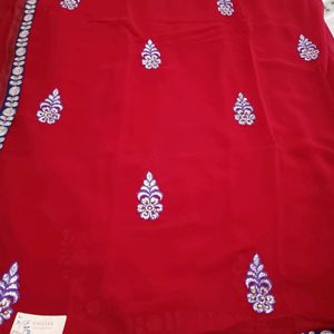 Red ♥️ Fully Worked Saree With Unstitched Blouse