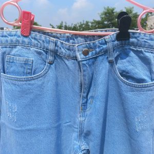 High Waist Blue Straight Jeans