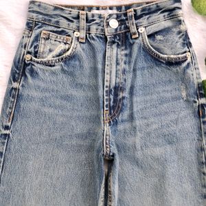 Zara New Ripped Wide Leg Jeans