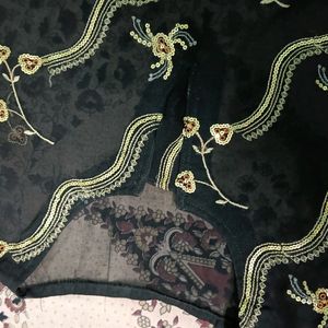 Black Embroidery Printed Kurta.