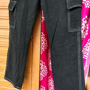 Men 6 Pockets Contrast Stitch Wide Leg Jean Pants