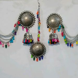 Oxidised Mang Tikka With Earing