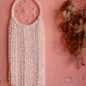 Handmade White Furry Dreamcatcher For Wall Decor