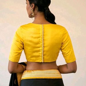 Yellow Satin Silk Back Buttoned Blouse