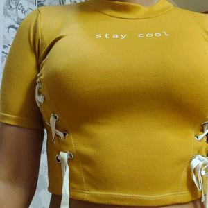 Mustard Crop Top With Side Ties