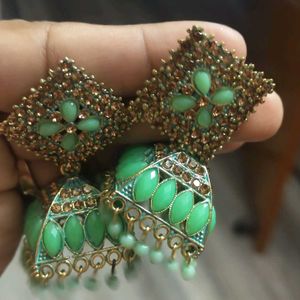 Green Jhumki Earings For Girls Nd Womens