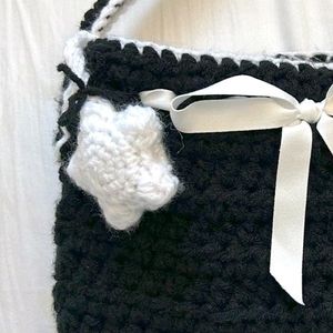 Crochet  Black & White Ribbon Sling Bag