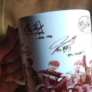 BTS COFFE MUG WITH THEIR PHOTO AND AUTOGRAPH