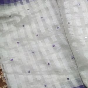 Nice Checks Violet White Combo Silk Saree